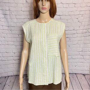 NWT New Mango Striped Linen Blend Blouse Size M